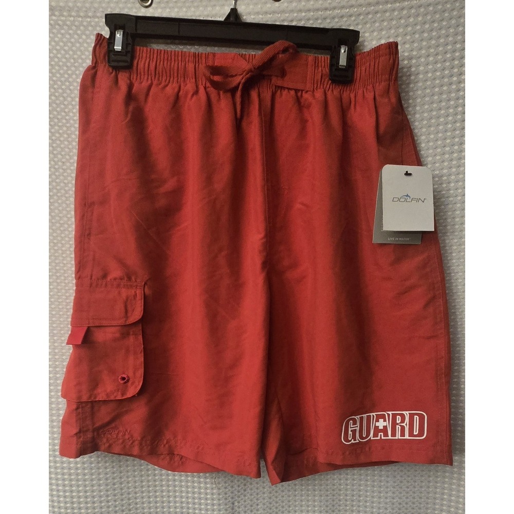 NWT LIFEGUARD  Dolfin Mens Board Swim Shorts Red Size Medium Drawstring /Elastic